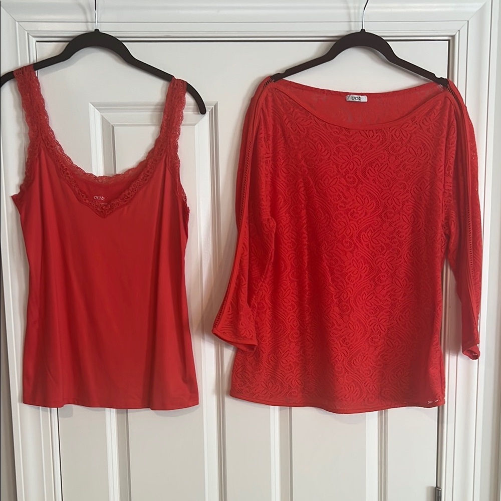Cache Set: Orange lace top with camisole. Size L
